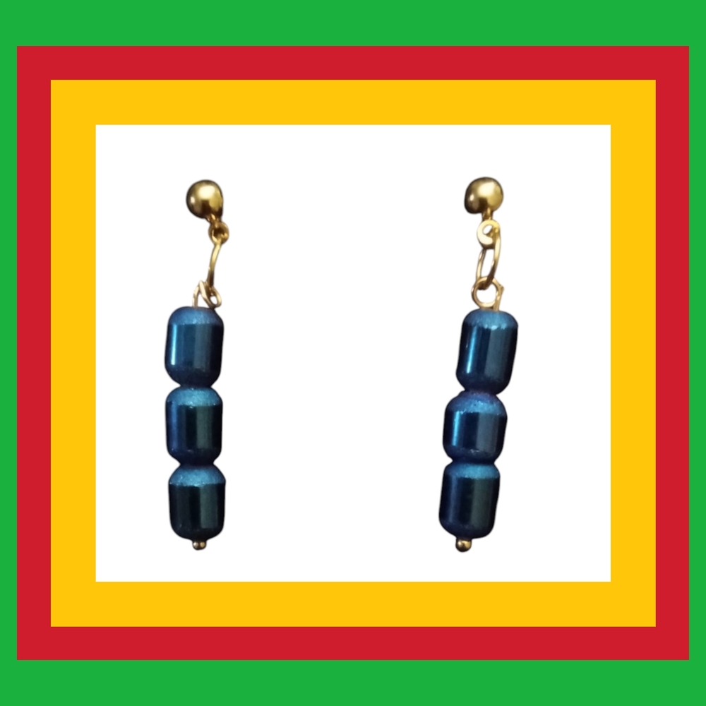 Sophisticated Blue and Gold Linear Drop Earrings